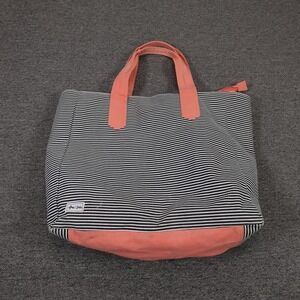 Ame & Lulu Tote Bag Womens Large Blue Striped Canvas Pink Handles Casual